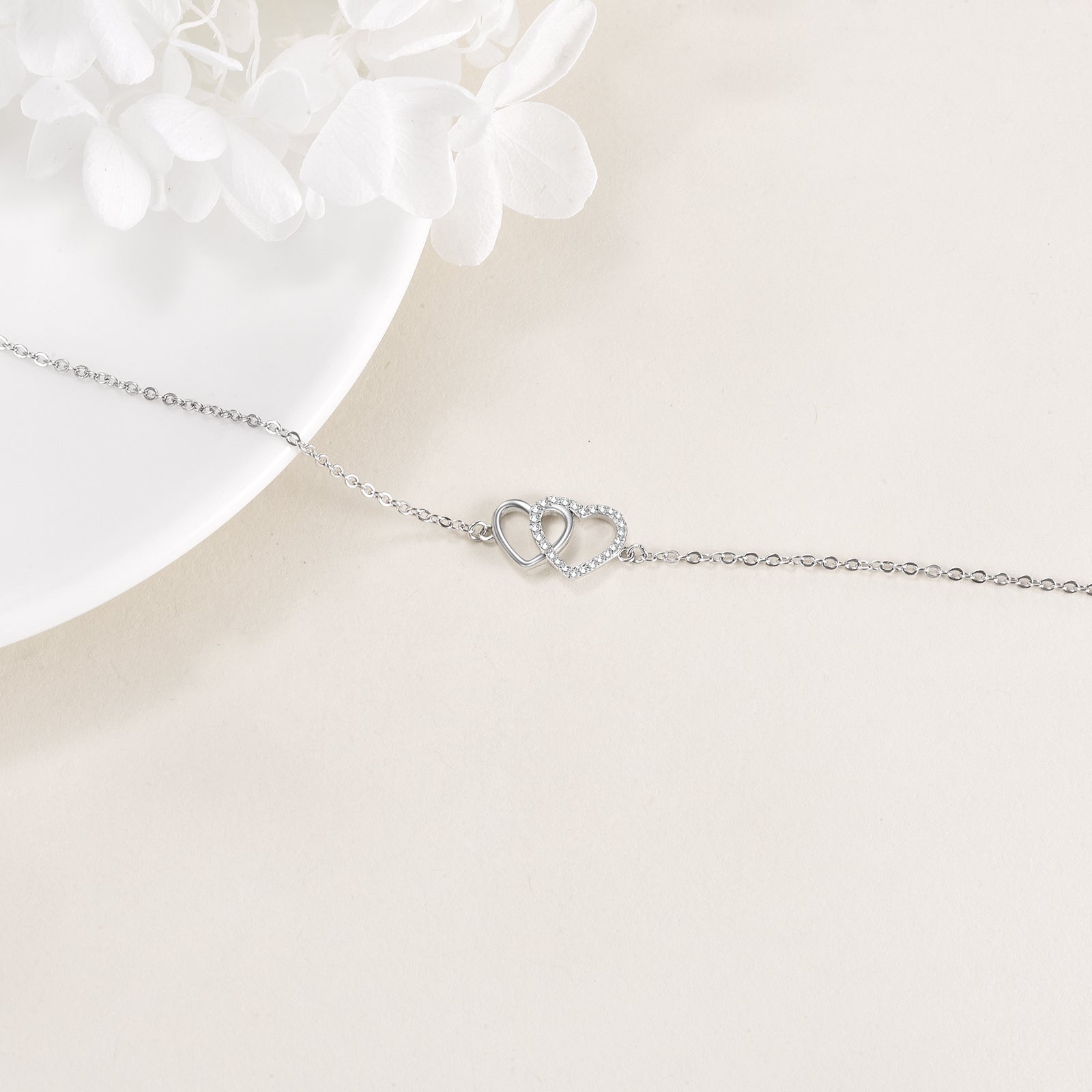 Sterling Silver Double Love Heart Bracelet Jewelry Gifts for Women Sterling Silver Double Love Heart Bracelet Jewelry Gifts for Women
